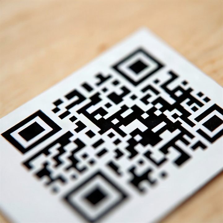 macro photo of QR code on adhesive paper label