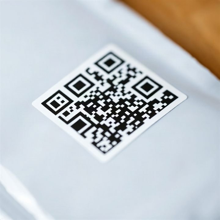 macro photo of QR code on flexible plastic pouch packaging film