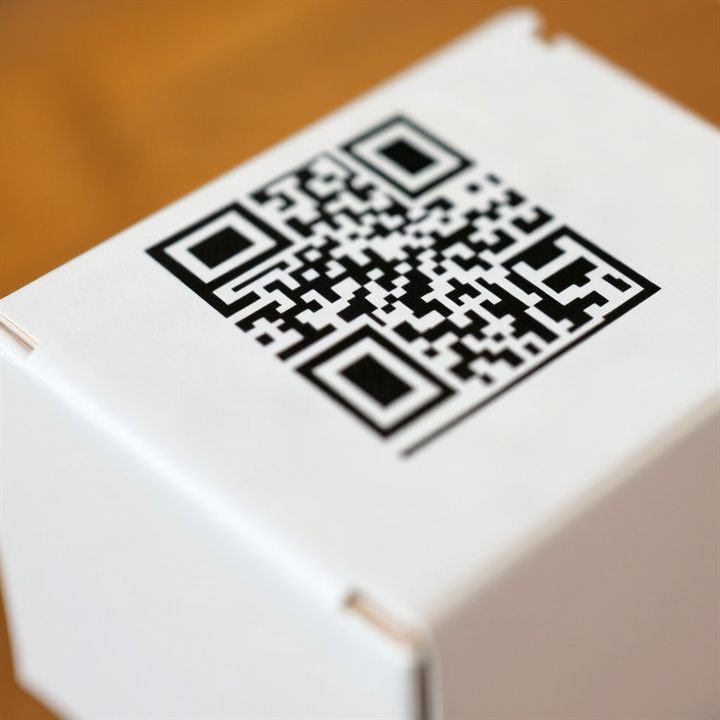 macro photo of high quality printed QR code on white folding carton packaging