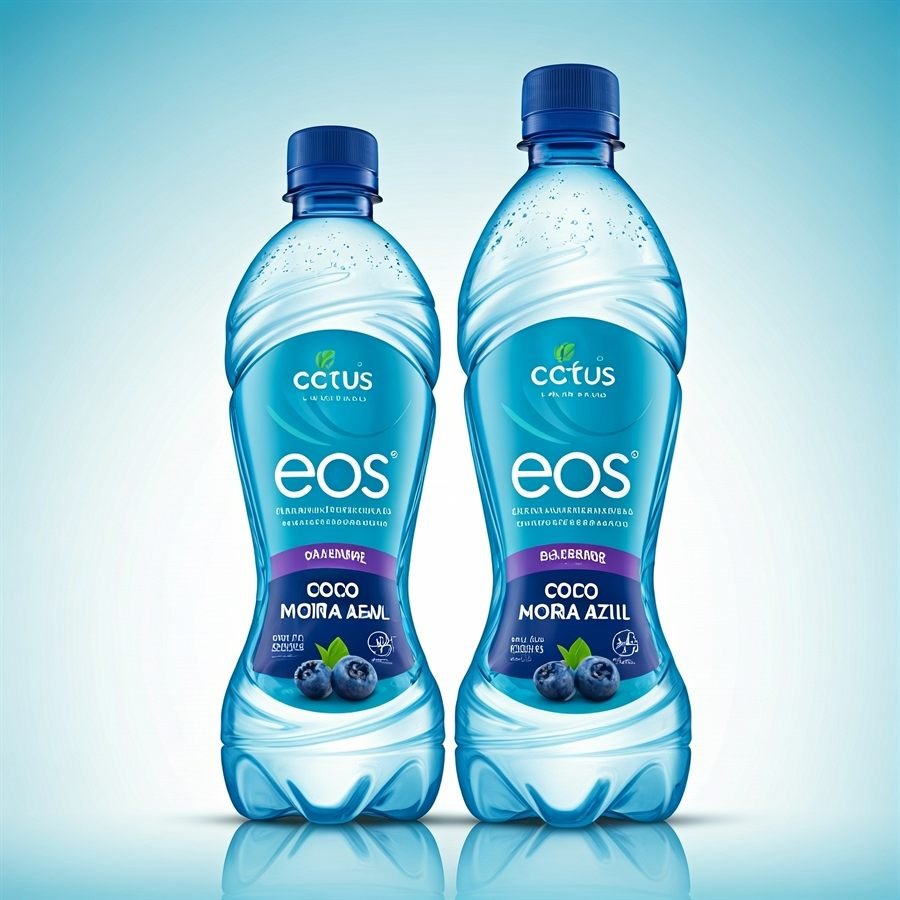 Bottles with full-body shrink sleeve labels fitted, following the bottle shape